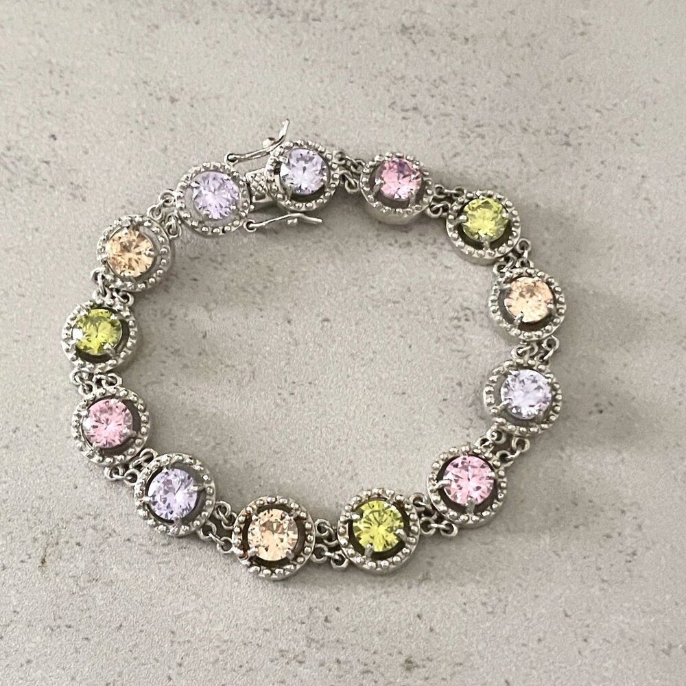 .925 Sterling Silver Multicolor Simulated Gemston… - image 2